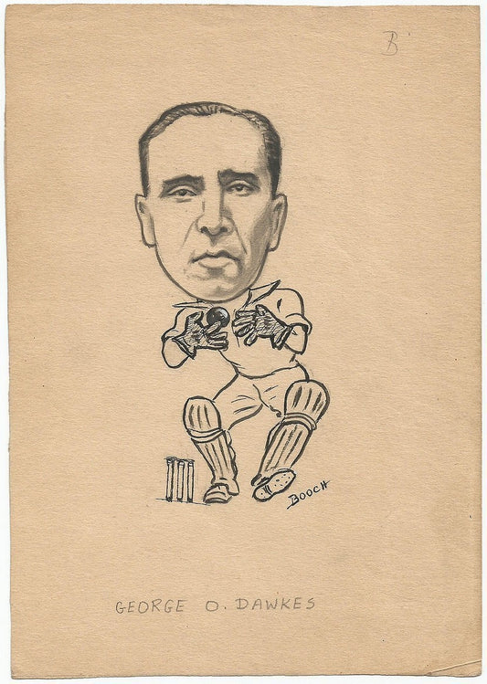 Cricket England George Owen Dawkes 1949 sketch by cartoonist R Booch India Ӝ