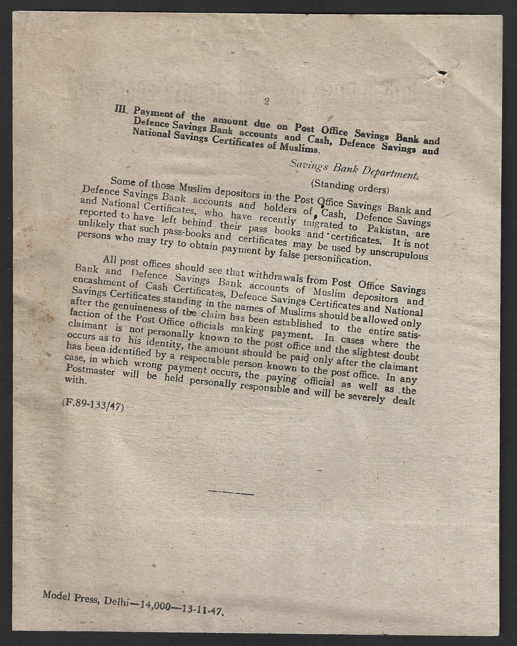 India POSTAL NOTICE #36 27 Oc 1947 Bombay-Nagpur Cal Air Mail Service + CIRCULAR