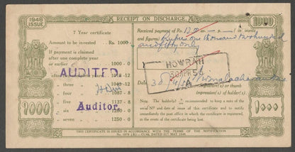 AOP India 1948 1000R Post Office 7 Year National Savings Certificate