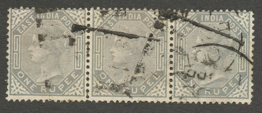AOP ZAZ India QV Queen Victoria 1874 1R slate used strip of 3 SG 79 £120++