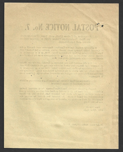 India POSTAL NOTICE No. 7 8th April 1947 Multiple subjects