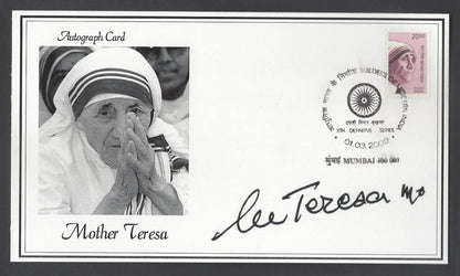 AOP India 2009 First Day card MOTHER TERESA with facsimile signature