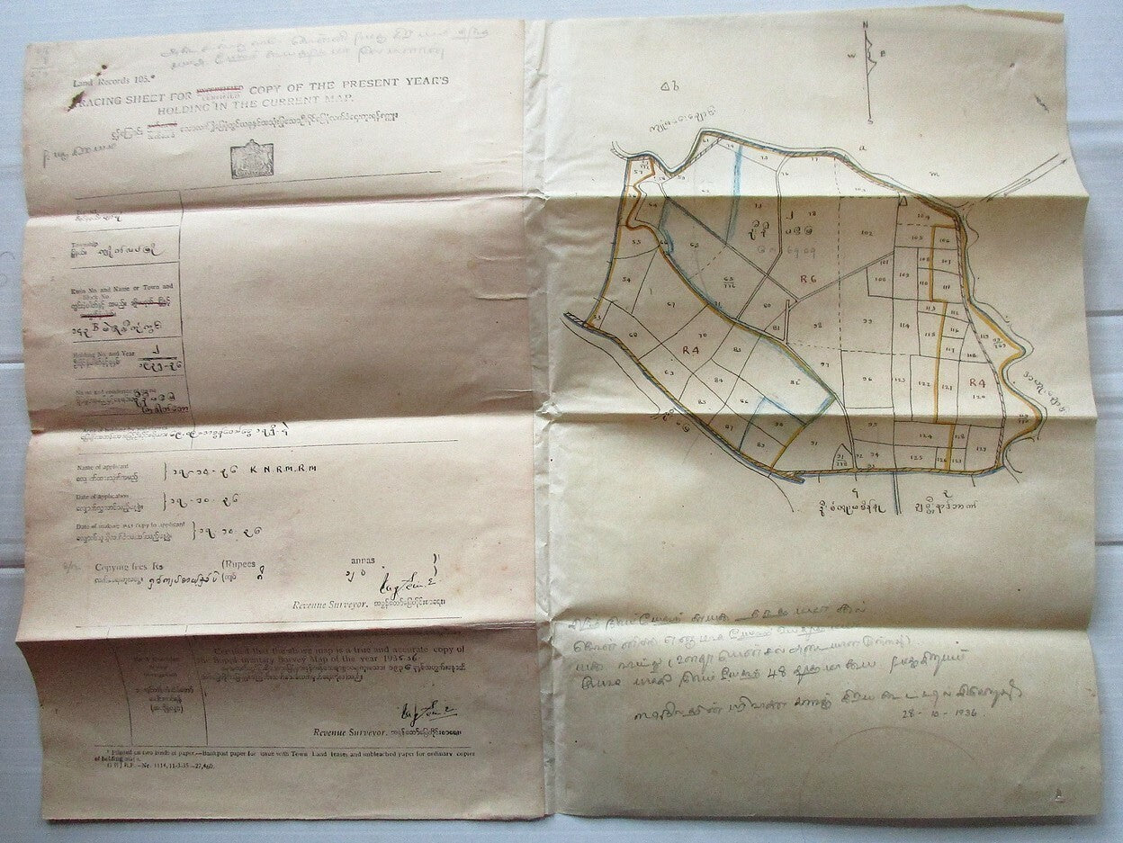 Burma 1935 India Tracing Sheet with map