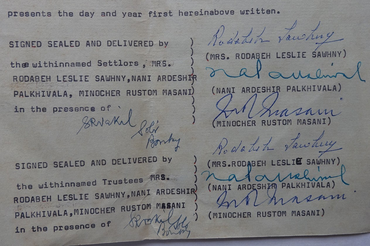 India 1972 docu signed Rodabeh Tata sis of JRD, Nani Palkhiwalla & Minoo Masani