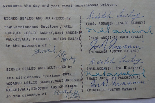India 1972 docu signed Rodabeh Tata sis of JRD, Nani Palkhiwalla & Minoo Masani