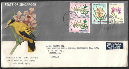 (AOP) Singapore 1963 Flower definitves FDC to India
