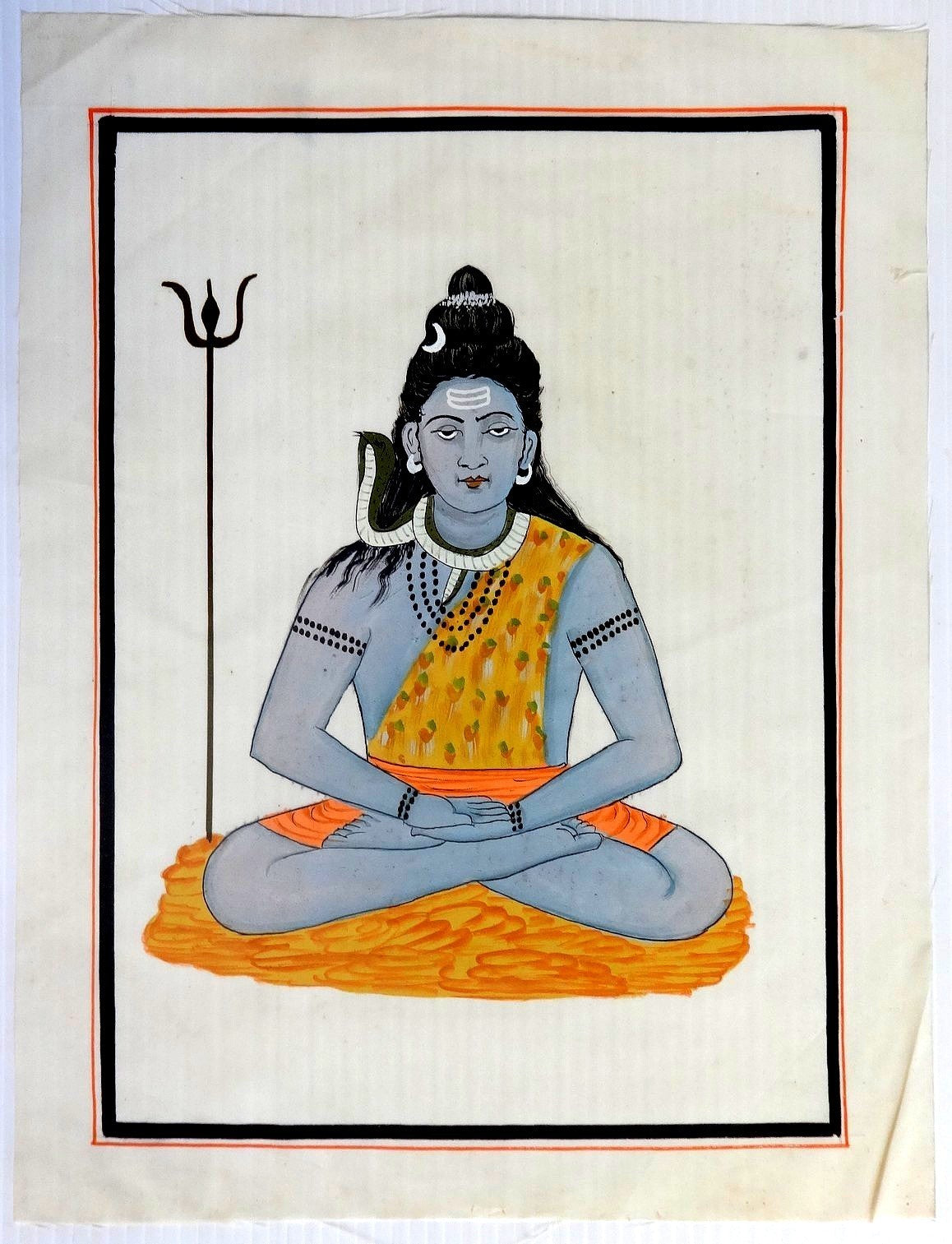 India Lords Shiva handpainted on cloth 9.5” x 13” Hindu God