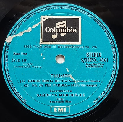 India Columbia 33rpm record - Classical Thumri by Sandhya Mukherjee