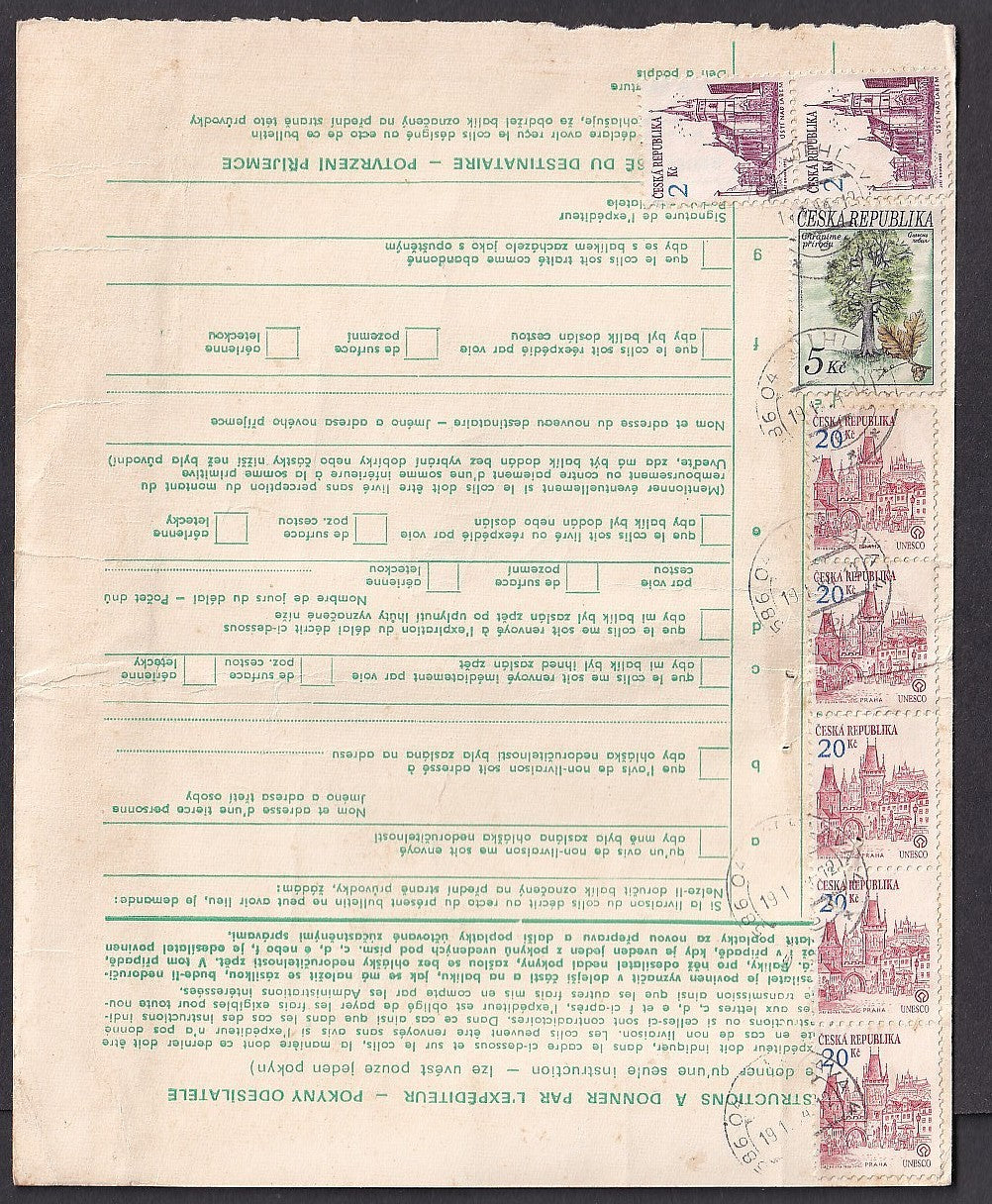 Ceska 1993-95 20kc x 15 on prcecl card to India