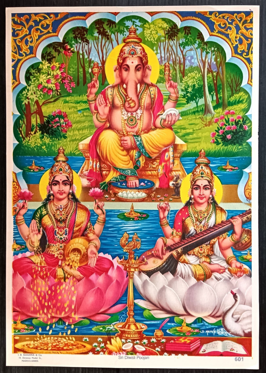 India vintage poster Sri Diwali Poojan by J.B. Khanna 9.5"x13.5" inches