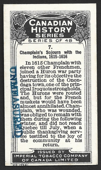 CANADIAN HISTORY 1926 cigarette card Imperial Tobacco CHAMPLAIN WITH INDIANS