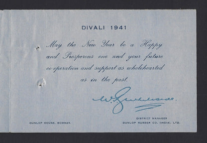 Dunlop Tyres India 1941 Diwali Greeting Card
