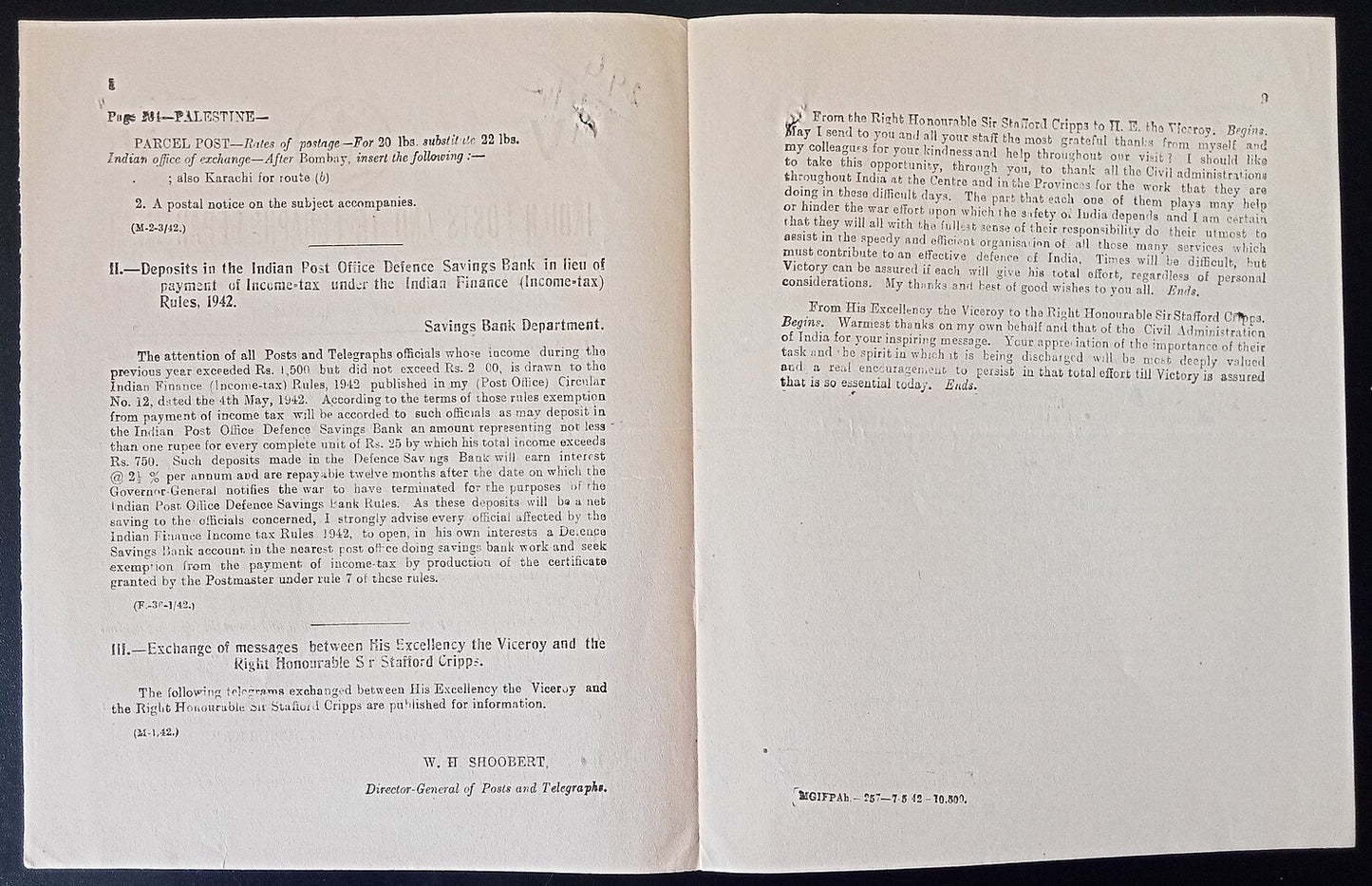 India POSTAL CIRCULAR #3 4 May 1942 Amendments to Post & Telegraph Guide 1941