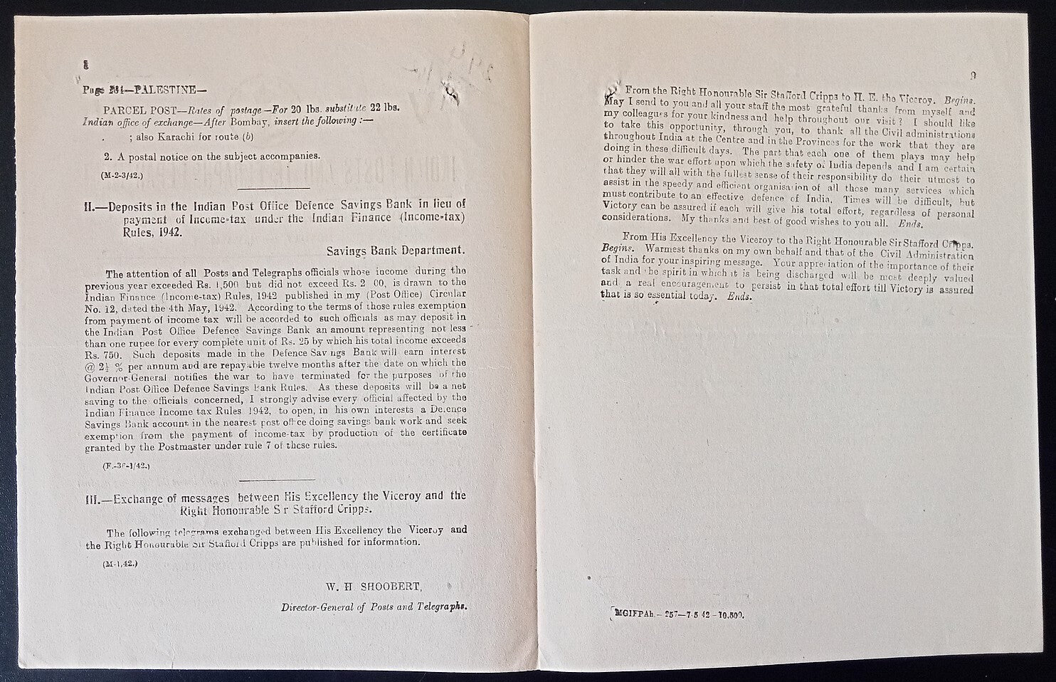 India POSTAL CIRCULAR #3 4 May 1942 Amendments to Post & Telegraph Guide 1941
