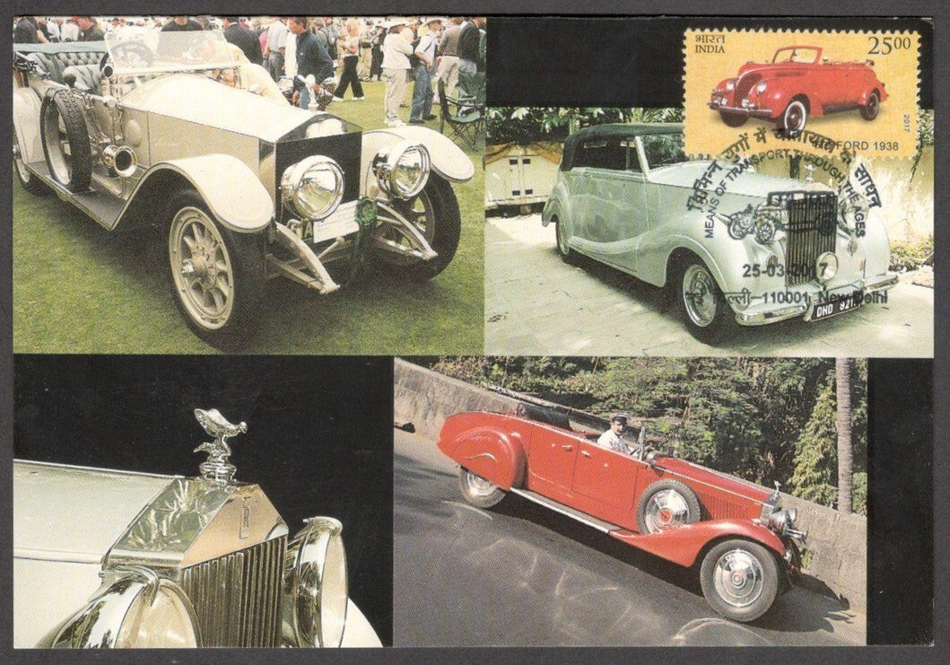 India souvenir VINTAGE CARS card ROLLS ROYCES on the road