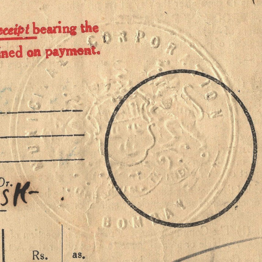 AOP India 1950 1st Q Bombay Muncipal Corp BILL FOR TAX ON VEHICLES AND ANIMALS
