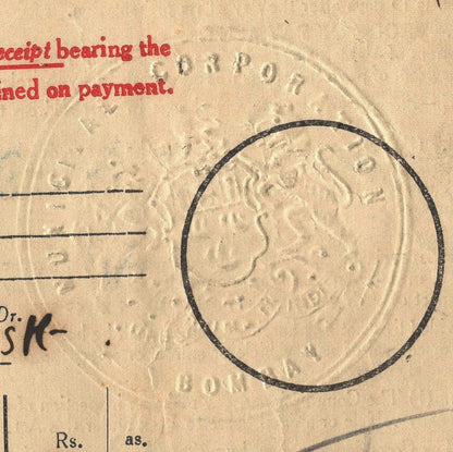 AOP India 1950 1st Q Bombay Muncipal Corp BILL FOR TAX ON VEHICLES AND ANIMALS