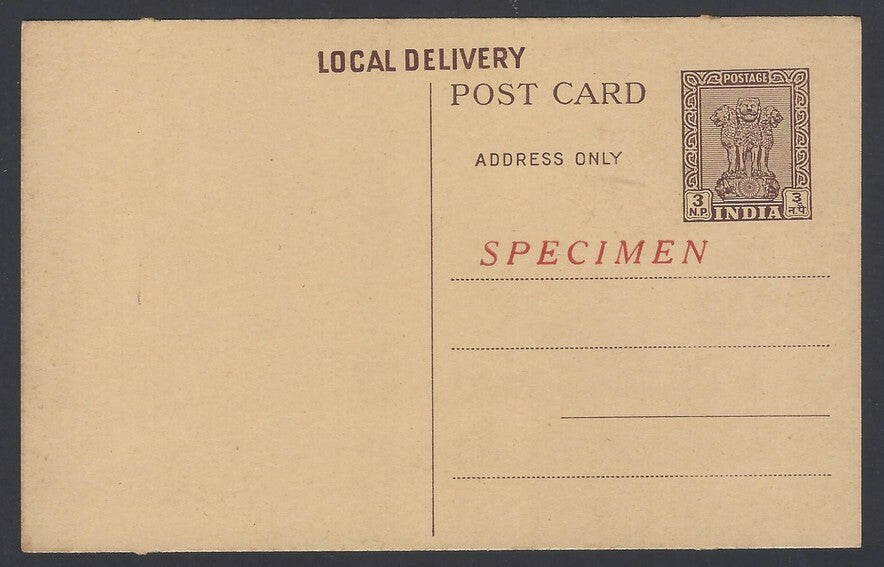 AOP India Ashoka 3np POSTAGE postal card ovpt. SPICEMEN