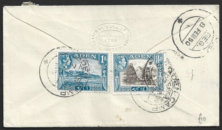 Aden KGVI King George VI 1950 registered cover to India