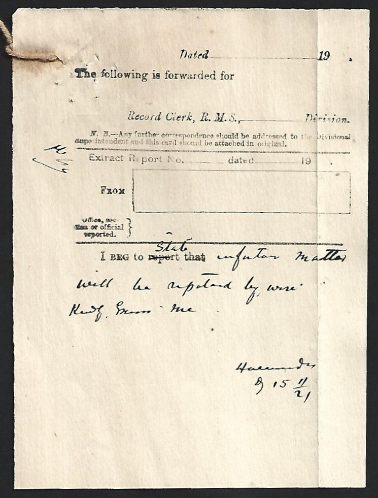 INDIA POSTAL SERVICE CARD 1917 unused