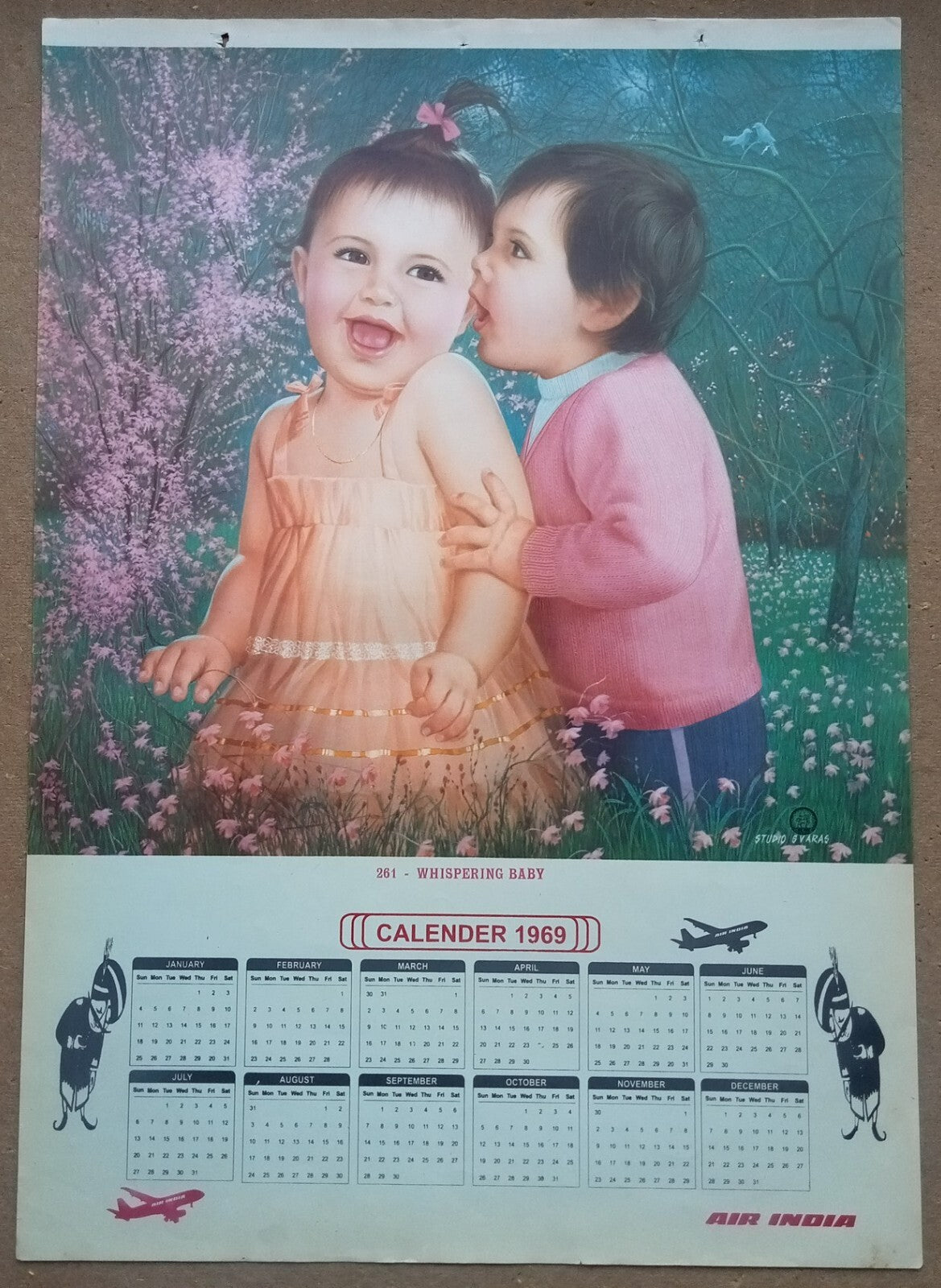 AIR INDIA 1969 poster calender 261 - WHISPERING BABY - STUDIO : S. V. VARAS - R
