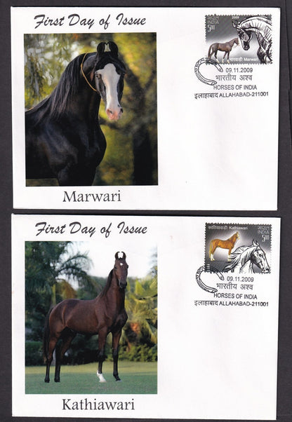 India 2009 HORSES OF INDIA set of 4 on 4 private (non Official) First Day covers