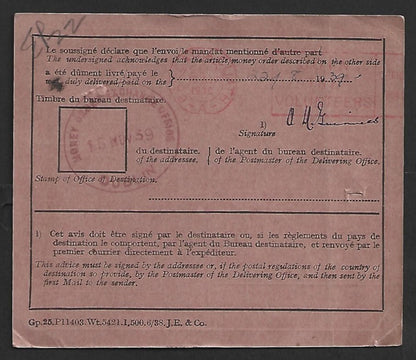 AOP Ireland AR card used 1939 to The Chief of Nawalgarh, India & back