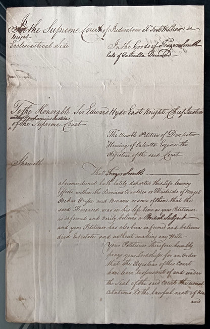 India King George IIII 1818 Fort William, Calcutta 2 page document