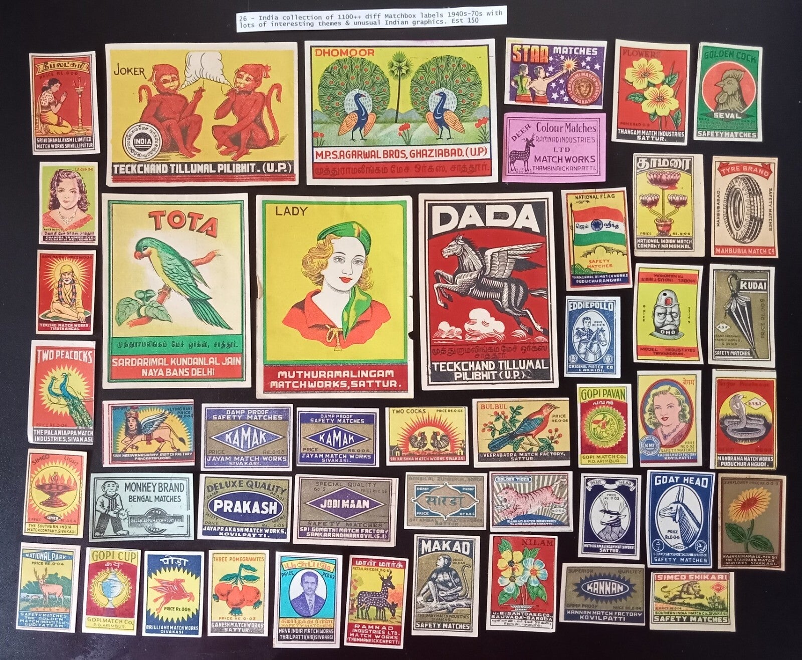Collection of vintage matchbox labels India unusual graphics 900+ different
