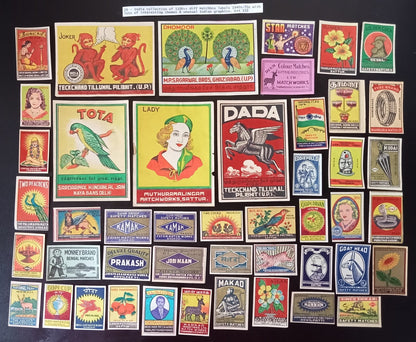 Collection of vintage matchbox labels India unusual graphics 900+ different