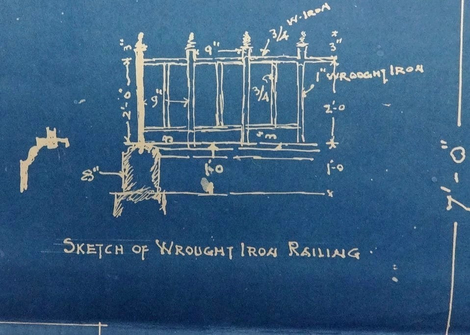India 1928 blue print for a pedestal for a statue of Maharana Wankaner 20“x28”
