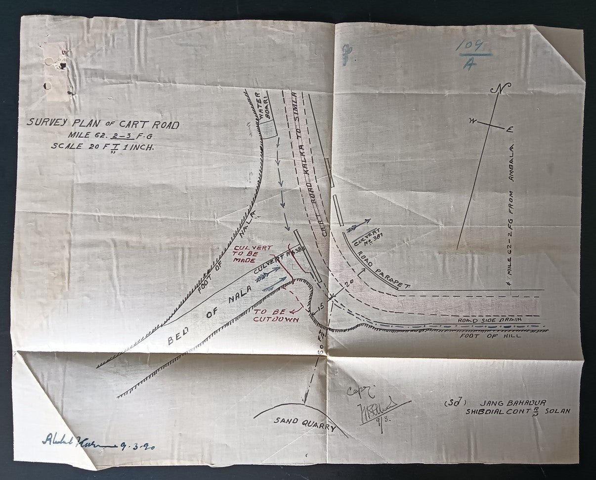 India 1920 survey map of Cart Road, Solan 28cm x 36cm