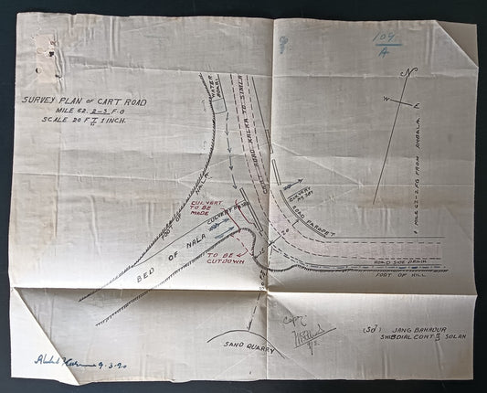 India 1920 survey map of Cart Road, Solan 28cm x 36cm