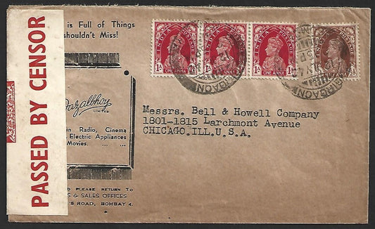 (AOP) India WW2 pictorial advertisement censor cover to USA