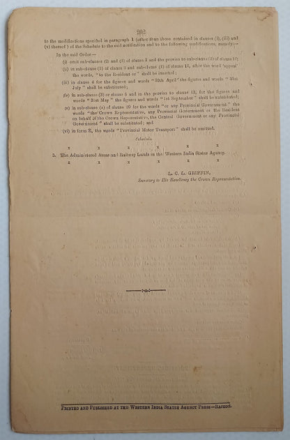 (AOP) India WISA Gazette 1944 WW2 used Motor Vehicles Control Order