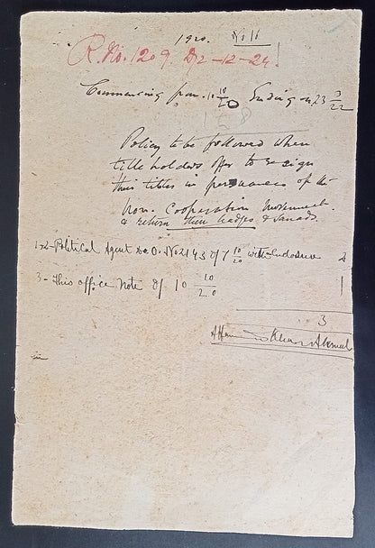 India 1922 Official correspodence about the Non Cooperation Movement