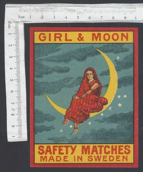 AOP India vintage packet size label Girl & Moon Made in Sweden
