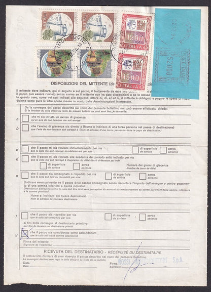Italy 52000 Lire blue meter label on 1994 parcel card to India