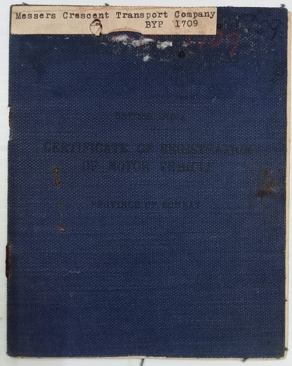 AOP India MOTOR VEHICLES ACT Registration booklet for Chevrolet Truck 1943