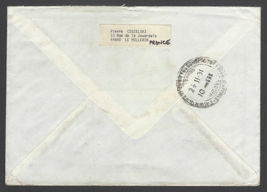 AOP France commemoratives on cover to India