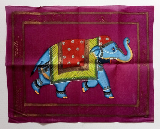 India vintage hand painting on cloth ELEPHANT 10 x 13 inches