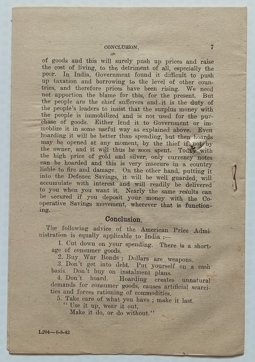 AOP India WW2 National War Front SAVE AND ENSURE YOUR FUTURE leaflet
