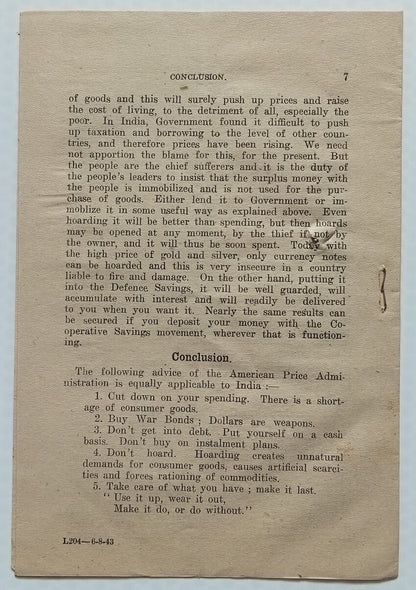 AOP India WW2 National War Front SAVE AND ENSURE YOUR FUTURE leaflet