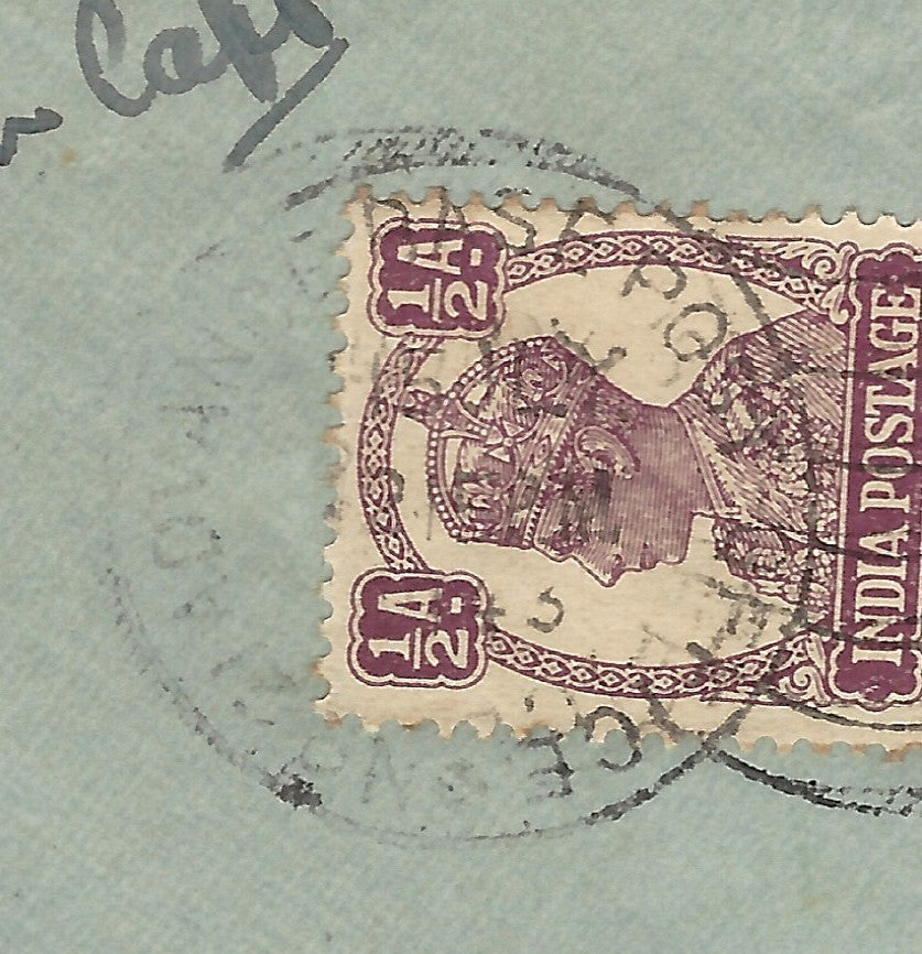 India WW2 1943 censor cover canc. No. 21 Advance Base Post Office comet