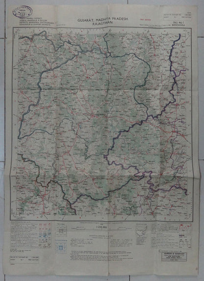 India 1968 canvas backed (1937 survey) detailed map of Banswara 18” x 35”