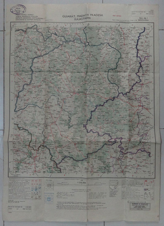 India 1968 canvas backed (1937 survey) detailed map of Banswara 18” x 35”