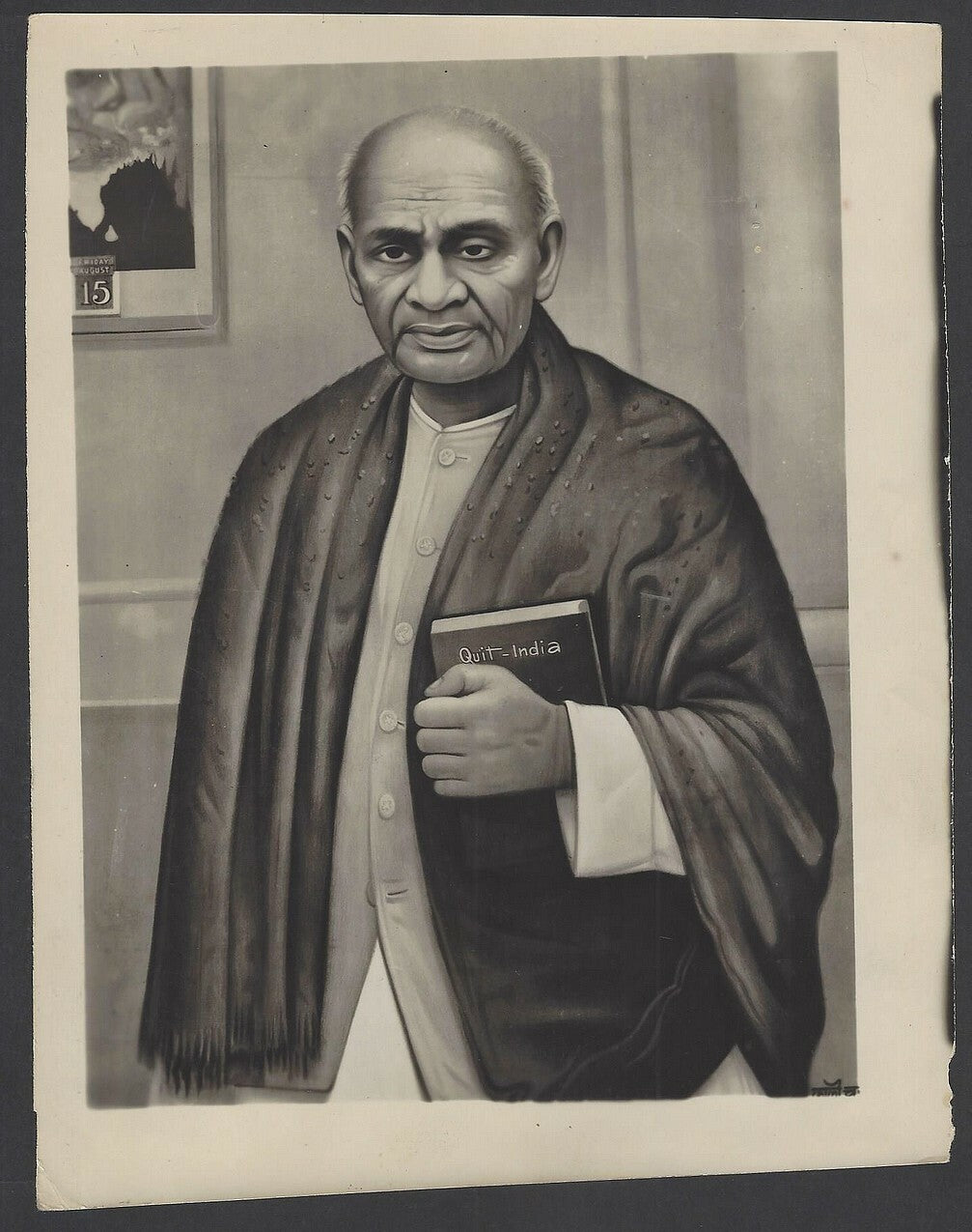 India vintage art photo Sardar Patel & Quit India 6.5” x 9”
