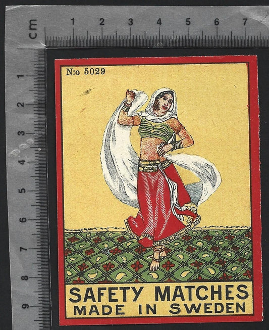 (AOP) India vintage large matchbox label DANCER