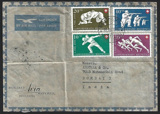 (AOP) Switzerland #B192-95 on 1950 cover to India