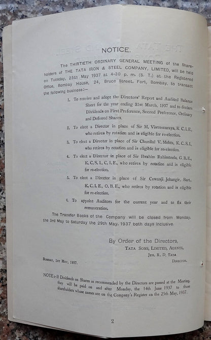 India 1936-37 THE TATA IRON AND STEEL COMPANY LTD Annual Report  25pgs